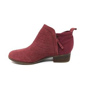 Toms Shoes Womens 6 Deia Boots Red Leather Suede Ankle Booties Zip Boho